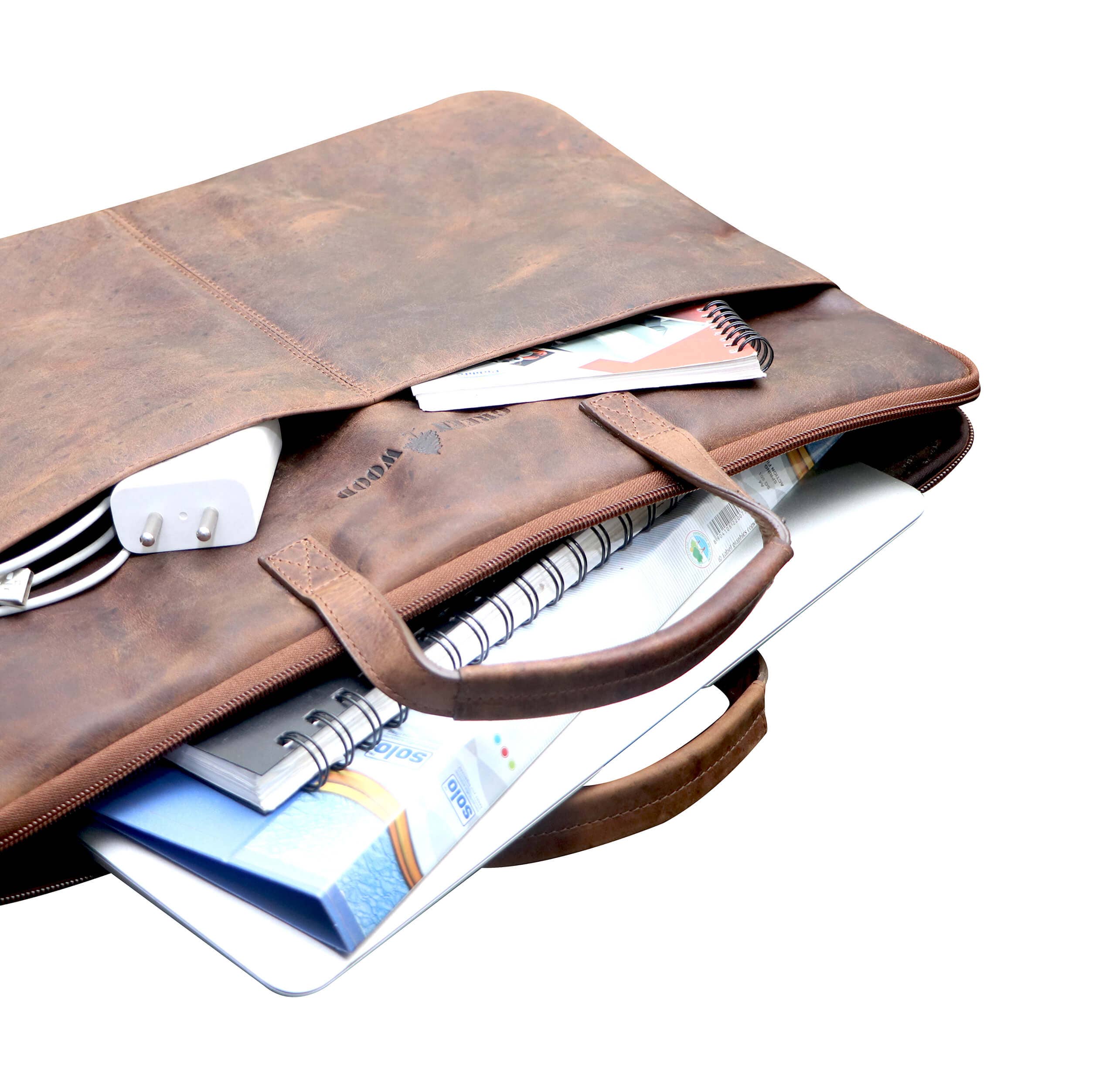 Greenwood – Mala para portátil - Unissexo por atacado – Greenwood Fred bolsa de couro para laptop de 17 polegadas com alça removível4