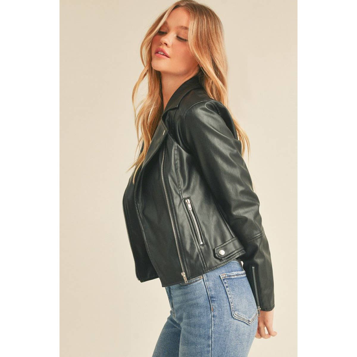 UP CLOTHING - Wholesale Leather Jacket - Women's - Biker PU Faux Leather Jacket1