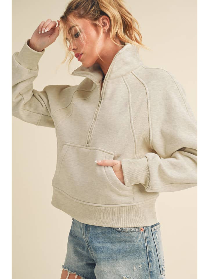 AEMI + CO - Wholesale Sweatshirt – Women's - 950CK Dove Funnel Neck Half Zip 653