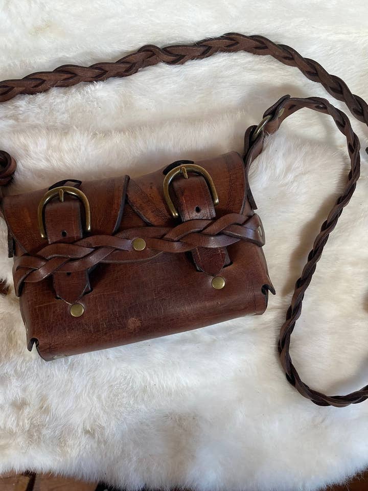 Braided Genuine Leather Crossbody/Shoulder Bag with Buckles for wholesale by Frost & Ember Creations, LLC