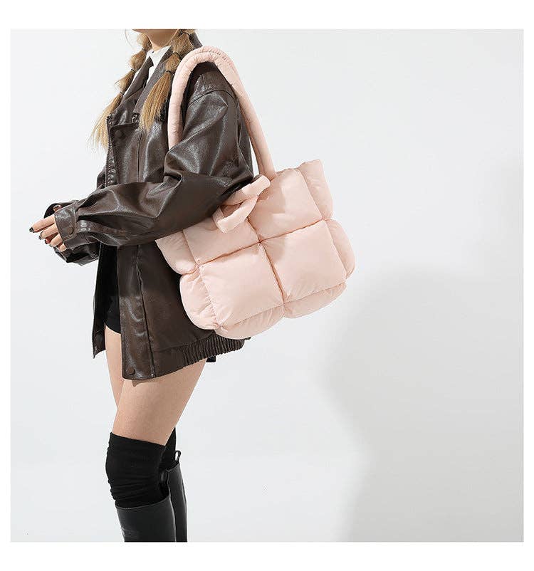 Dipped Shop - Wholesale Tote Bag - Women's - Simple Puffer Tote Bag Solid Color Soft Handbag DP809125