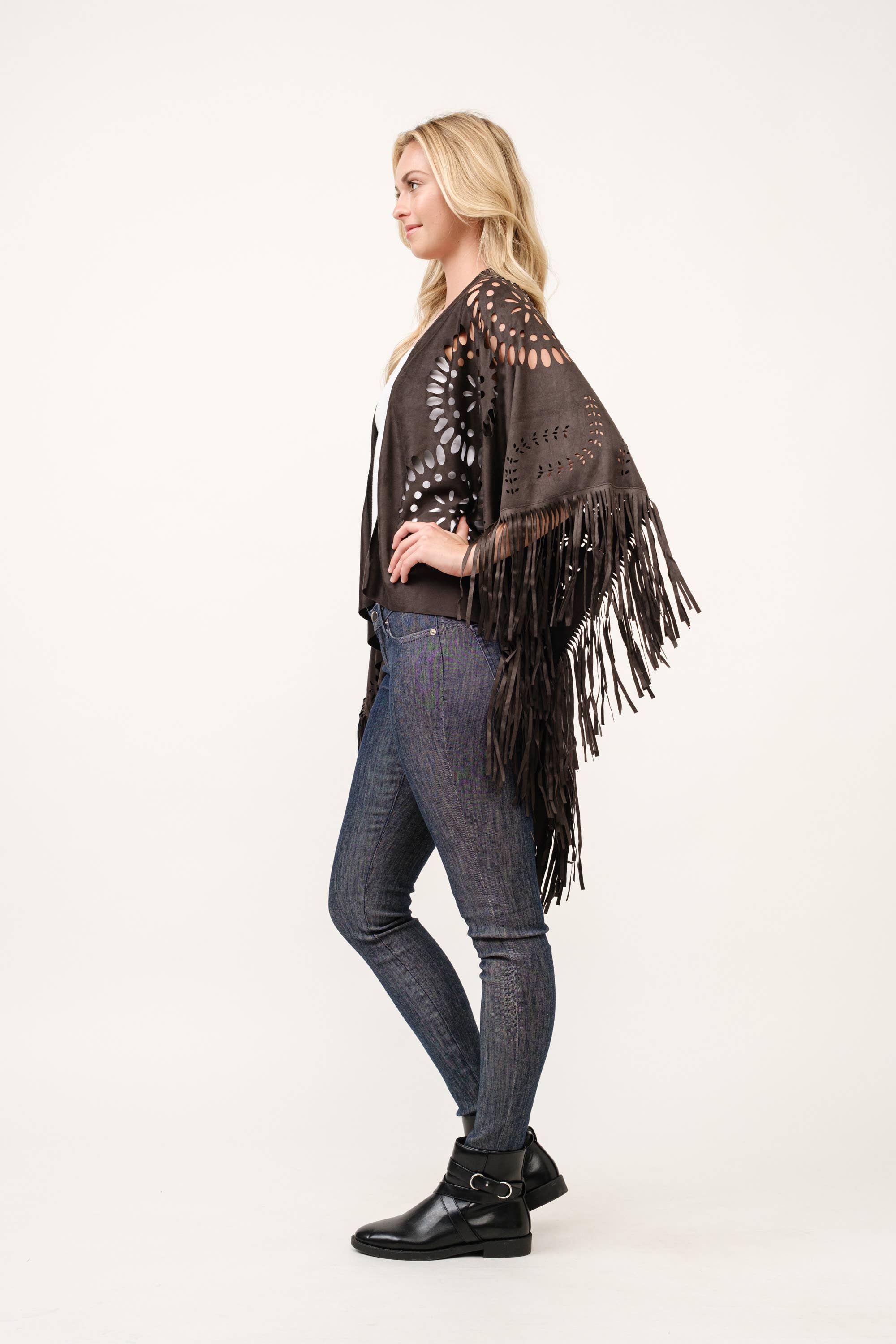 Raj Trading & Imports (USA) Inc. – wholesale Poncho – Women's – Willa Faux Suede Western Style Poncho Ruana11