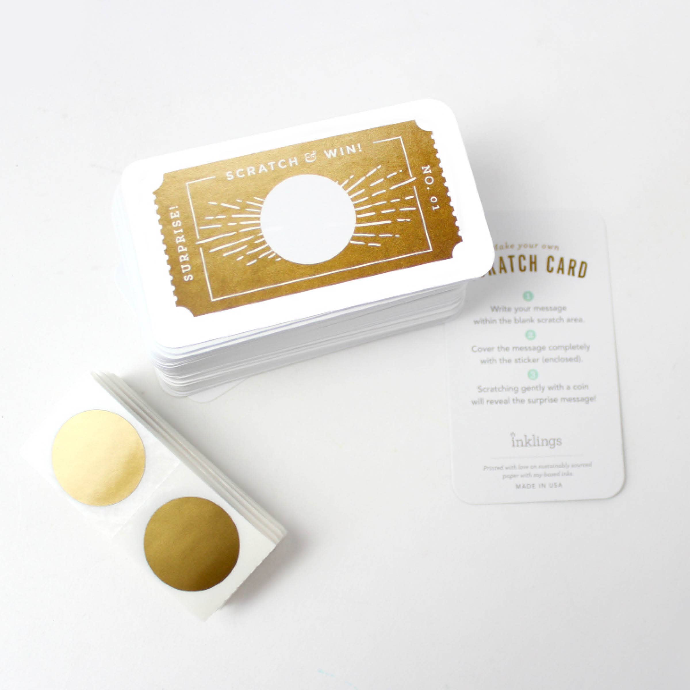 Inklings Paperie - Wholesale Stationery/Notecard Set - 100 Customer Scratch-off Cards - Golden Ticket6
