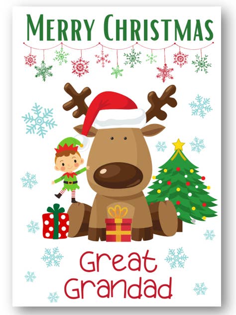 Second Ave Great Grandad Reindeer Elf Christmas Card for wholesale by Second Ave Gift Company