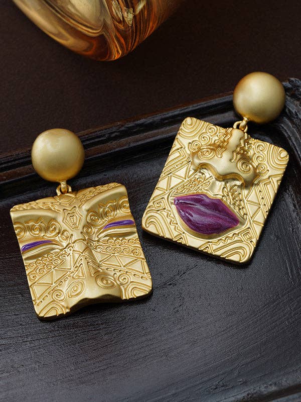 GOLD Asymmetric Embossed Earrings Accessories for wholesale on Faire0