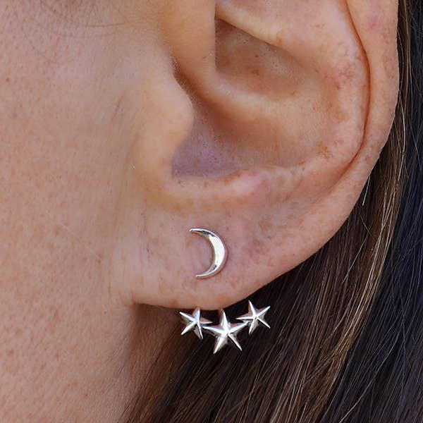Nina Designs - Wholesale Stud/Post Earrings - Sterling Silver Moon and Star Ear Jackets 17x13mm