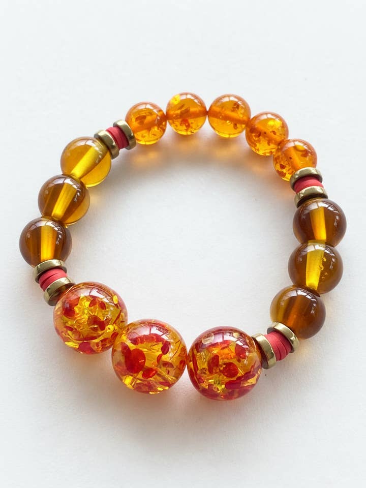 BDLB21 - Yellow & red resin elasticated bracelet for wholesale by Gist Jewellery
