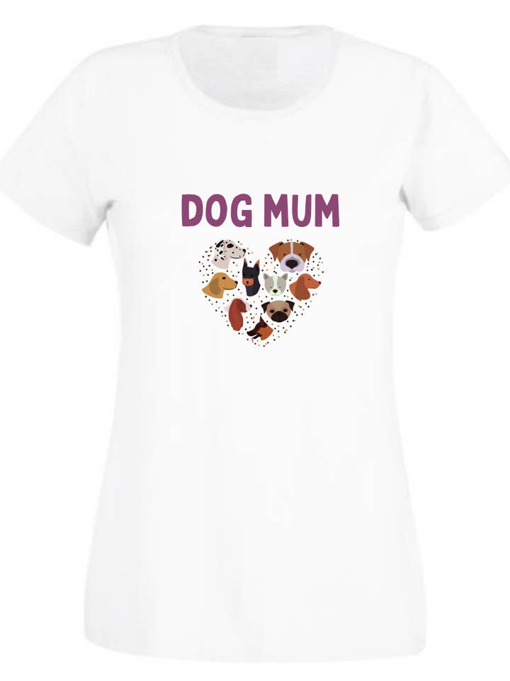 Second Ave Women's Ladies Dog Mum Heart White T Shirt Top for wholesale by Second Ave Gift Company