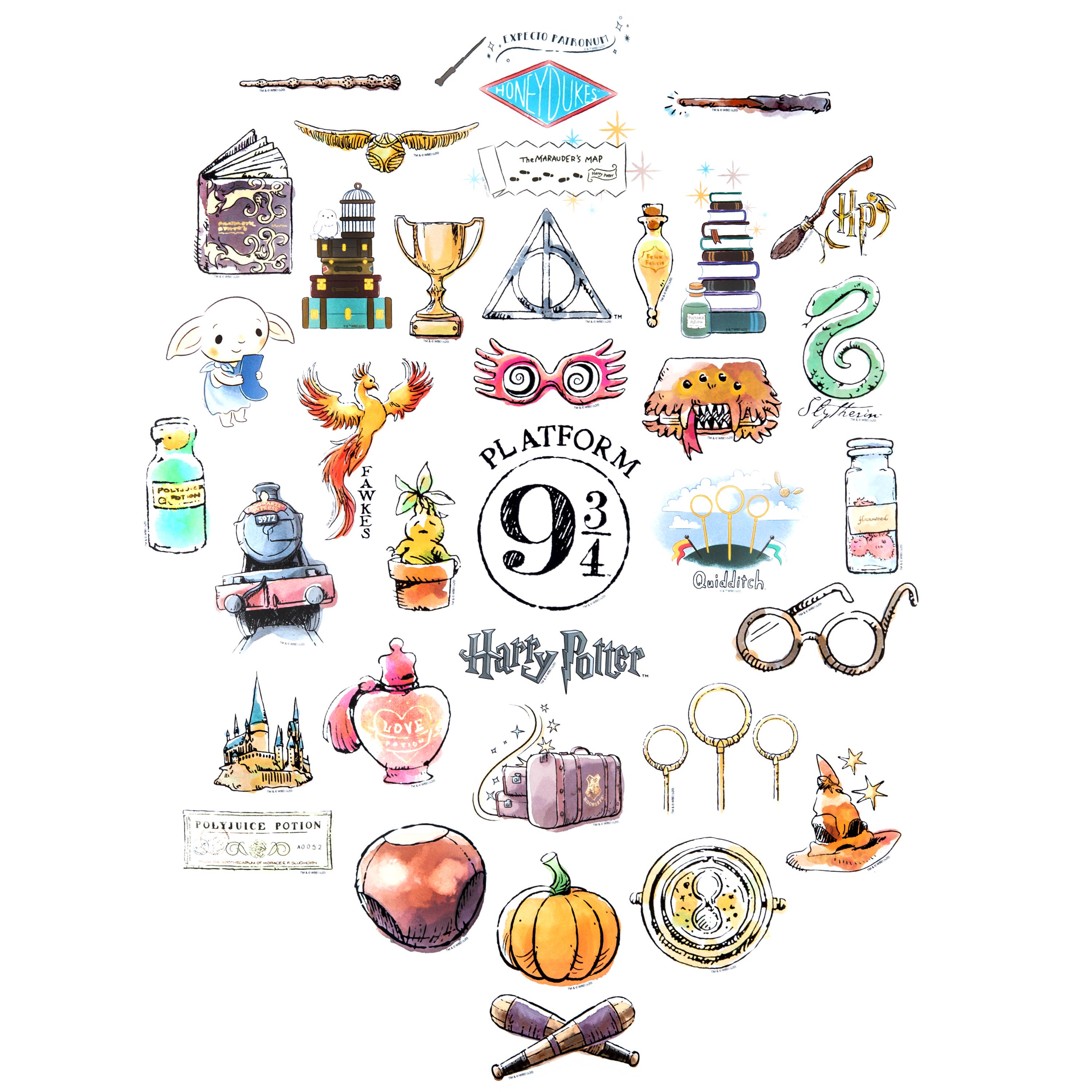 Conquest Journals - Wholesale Sticker - Harry Potter Watercolor Decals (60-Pack)2