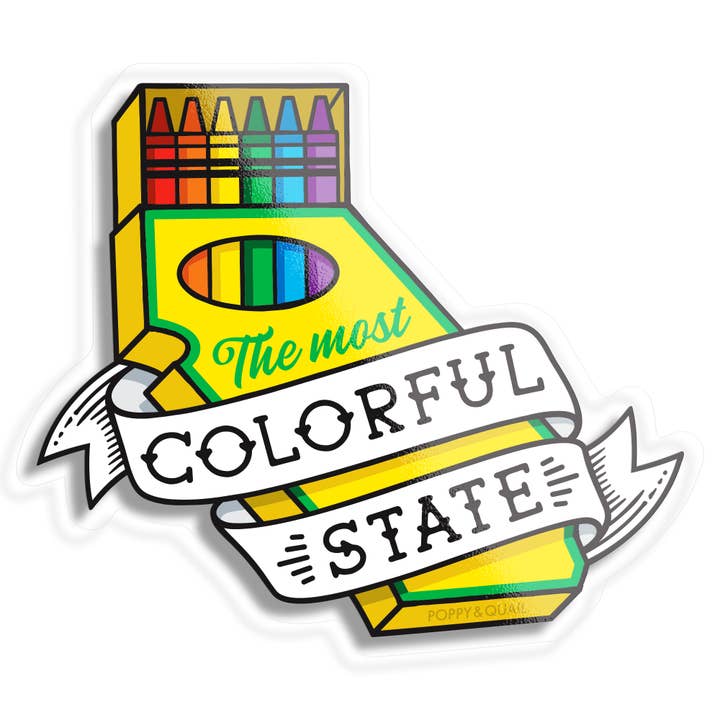 Colorful State California Crayons Sticker for wholesale by Poppy & Quail
