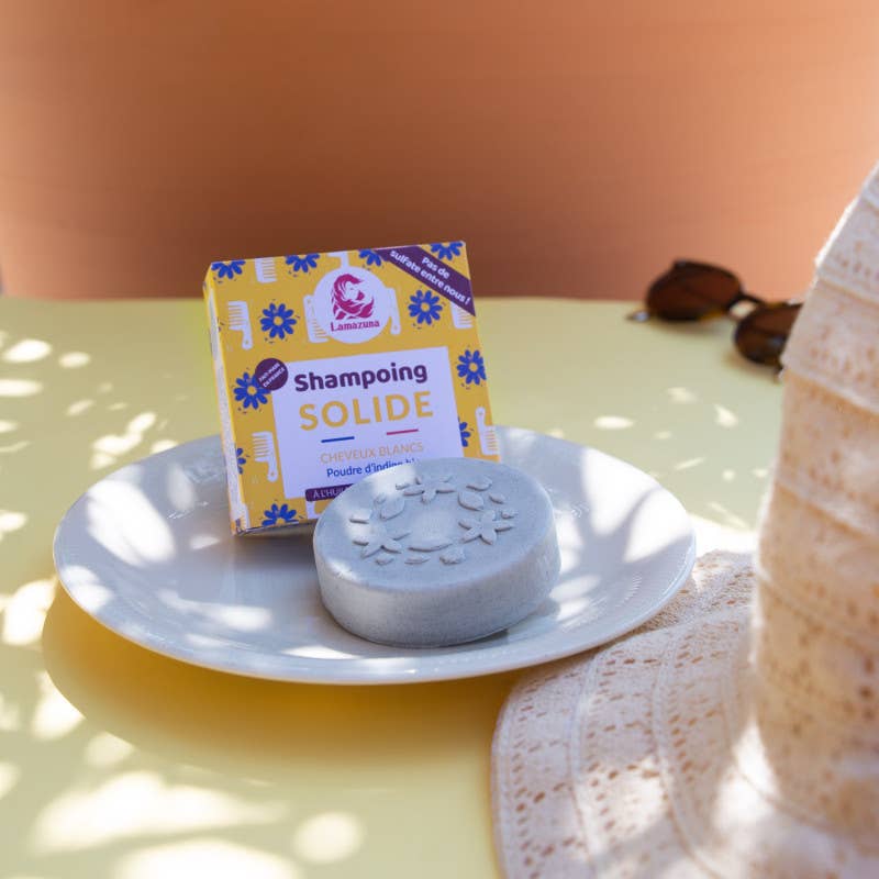LAMAZUNA - Vente Disques de shampoing/shampoings solides - Solid shampoo - White hair with organic indigo powder4
