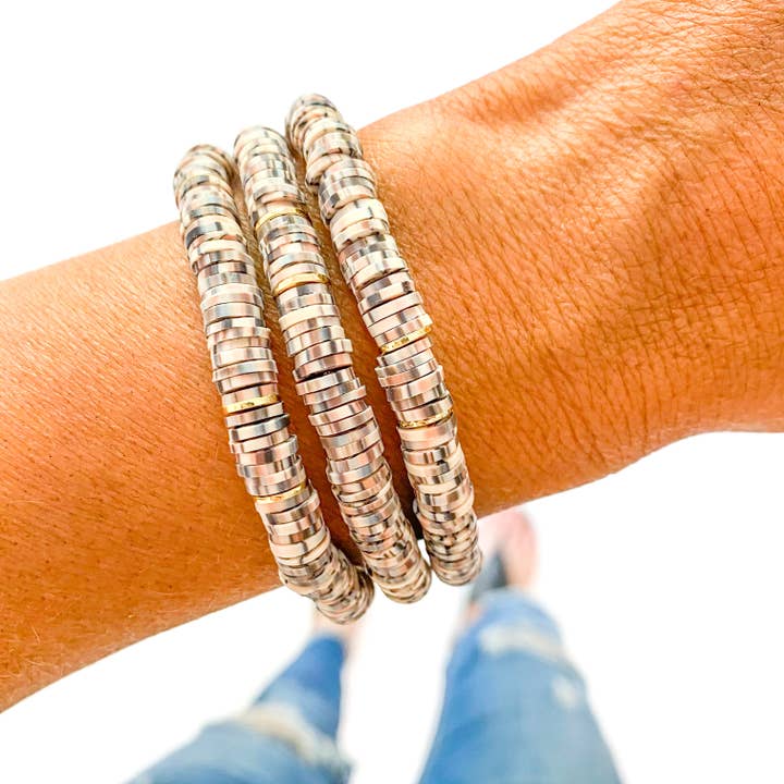 Brown Leopard Speckle Dalmatian Heishi Bracelet for wholesale by Savvy Bling