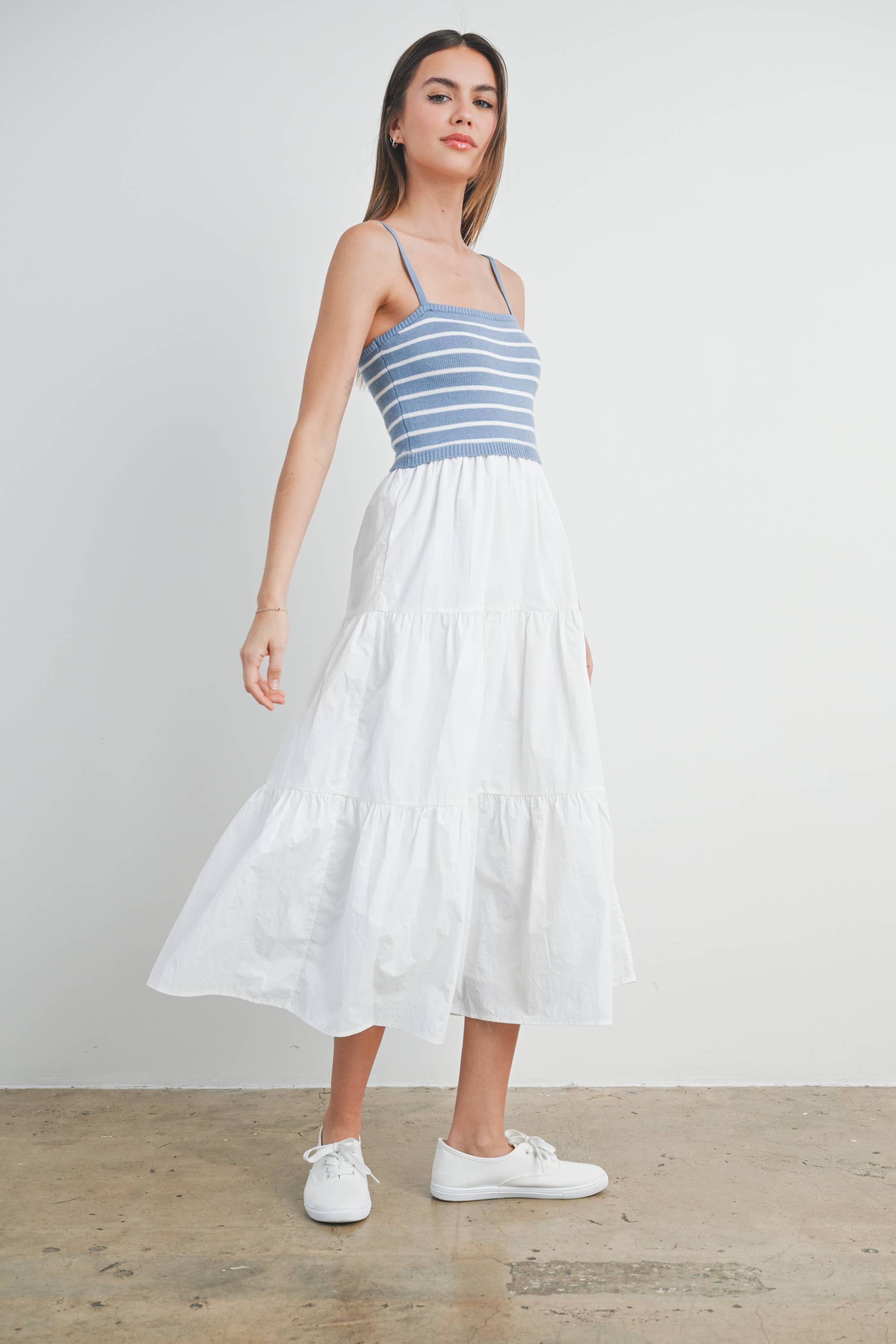 BUTTERMELON – wholesale Klänning - Dam – Randig stickad topp, flerlagers maxiklänning - BMD774014