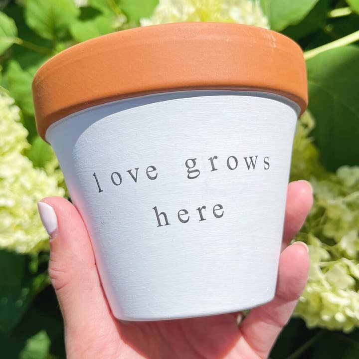 love grows here, hand stamped clay planter (Copy) for wholesale by Rally & Roots