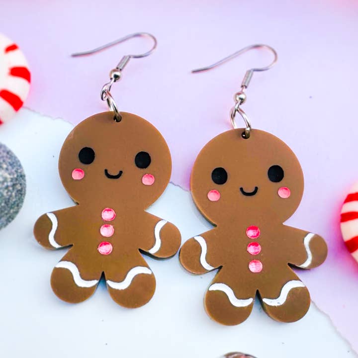 Pendientes colgantes navideños de Gingerbread Mann para venta al por mayor de 99 Art Designz