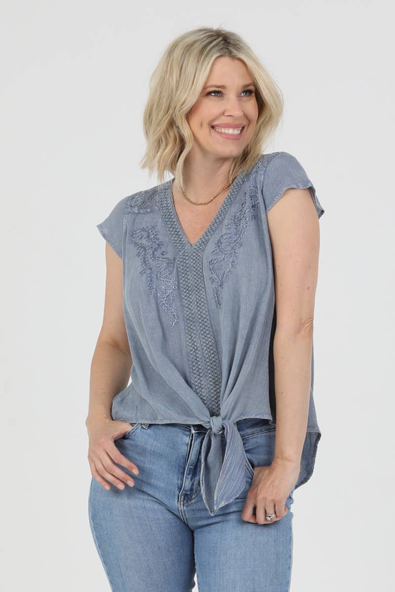 Nostalgia - Wholesale Blouse - Women's - N2U60-ASIS V NECK TIE WAIST TOP WTIH EMBROIDERY AND LACE19