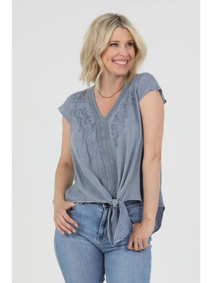 Nostalgia - Wholesale Blouse - Women's - N2U60-ASIS V NECK TIE WAIST TOP WTIH EMBROIDERY AND LACE19