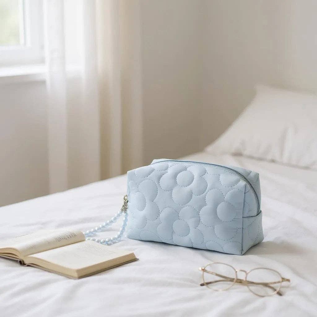 ASSORTED Solid Color Quilted Fabric Makeup Pouch JB5526-5 (12PC) for wholesale on Faire2