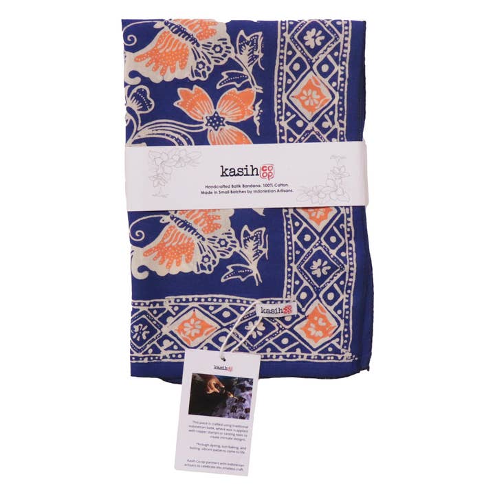 Kasih Co-op - Wholesale Bandana - Women's - Hand Dyed Batik Bandana, 100% Soft Cotton, Passion Flutter, Blue, Peach6