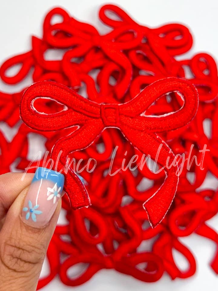 red dainty bow trucker hat embroidery patch iron on for wholesale by ABLNco