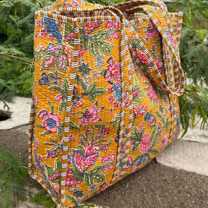 bhavnas boutique - Wholesale Grocery/Shopping Bag - Indian Cotton Quilted Jhola Bag Floral Printed Shopping Bags