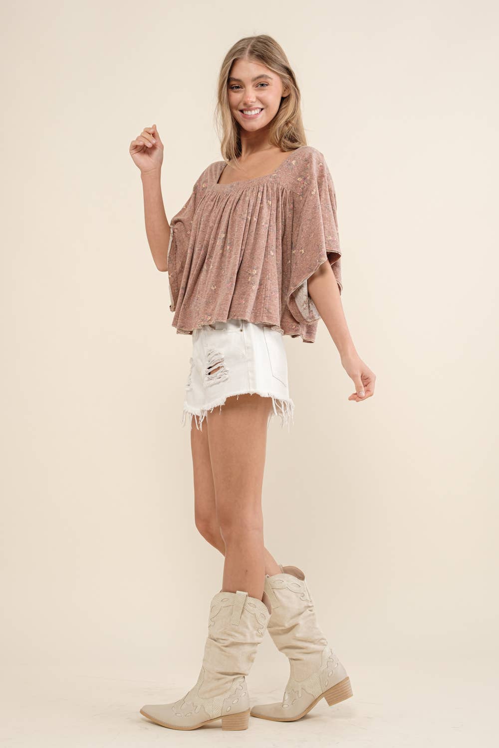 LIGHT OLIVE 22105T - Garment Washed Shirred Crop Jersey Knit Top for wholesale on Faire11