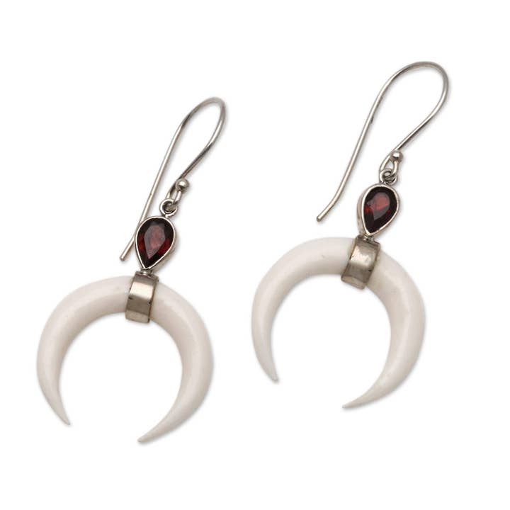 NOVICA - Wholesale Dangle Earrings - NOVICA Sanur Crescents Garnet and bone dangle earrings1