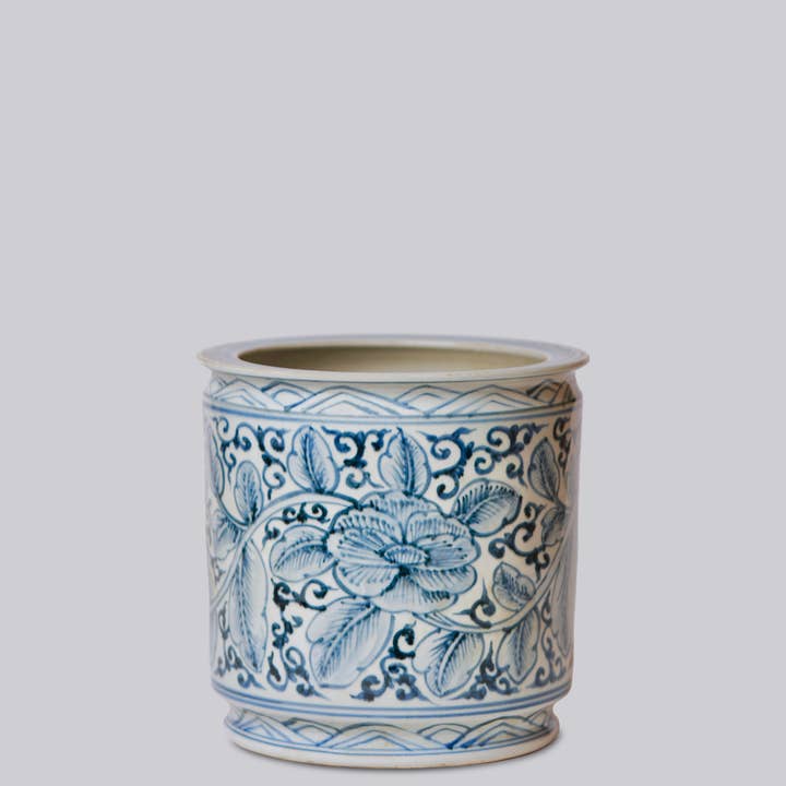 Cobalt Guild - Wholesale Decorative Jar - Rustic Rose Blue & White Porcelain Cachepot