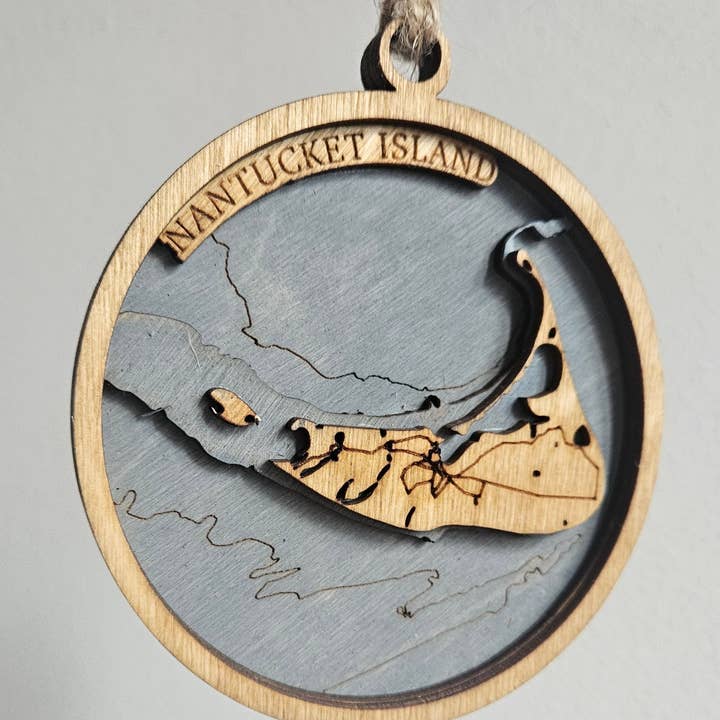 Coastal Carve Engravings - Wholesale Ornament - Nantucket Island, Massachusetts | bathymetric Ornament