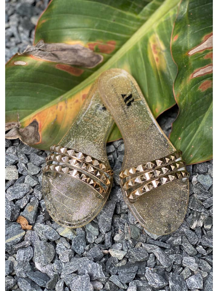 Shoes By Alexandria Brandao - Wholesale Sandals – Women's - Aria B Light Gold Jelly Slide Sandals4