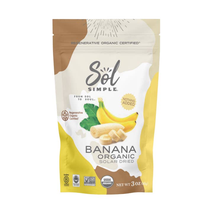 Sol Simple - Wholesale Dried/Dehydrated Fruit - Regenerative Organic Certified Solar Dried Banana - 3oz