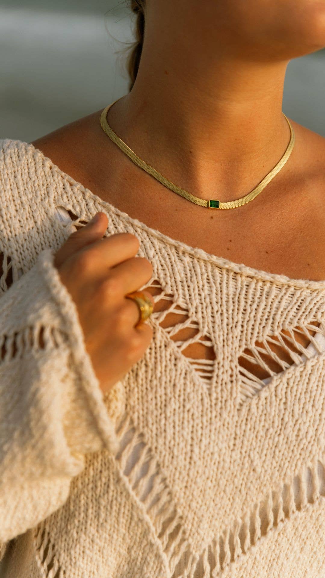 Jessica Santander - Wholesale Pendant/Charm Necklace - Summer green gem on dainty snake chain non-tarnish necklace1