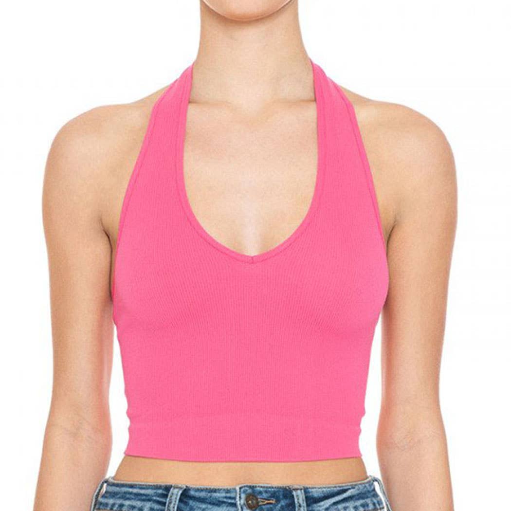 Timeless - Wholesale Tank Top - Women's - HALTER V NECK BRAMI RIBBED SEAMLESS CROP TOP15