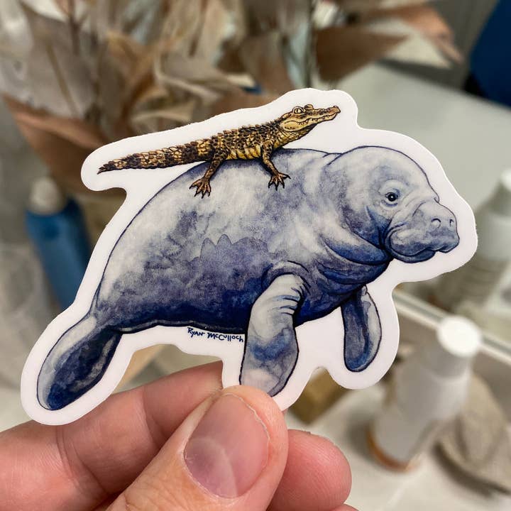 Ryan McCulloch Art – wholesale Sticker – VINYL STICKER: Florida Hitchhike (Manatee and Alligator)