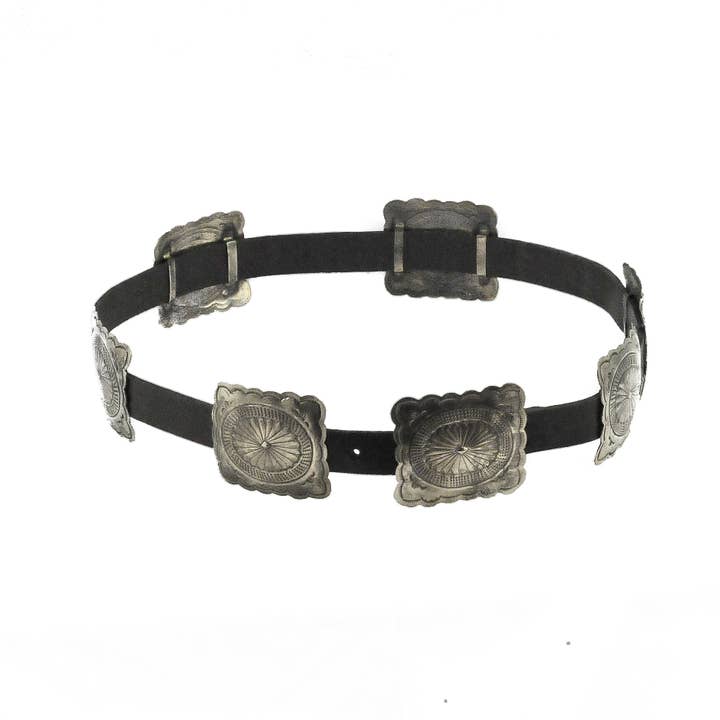 J.Alexander Rustic Silver - Wholesale Belt - Women's - WJA-034-4-BLK FLUTED CONCHO BELT- SILVER - Black