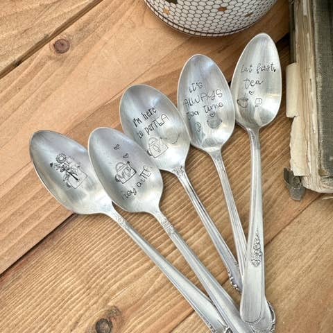 The Sassy Barn - Wholesale Table Spoon (Cutlery) - Tea Party Set Vintage Stamped Spoons (Set of 5)