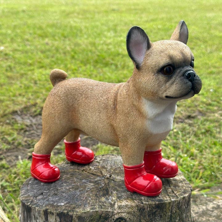 French Bulldog Welly Dog in Red Boots ornament Frenchie lover gift, boxed (25.5cm) for wholesale by Animal Crackers