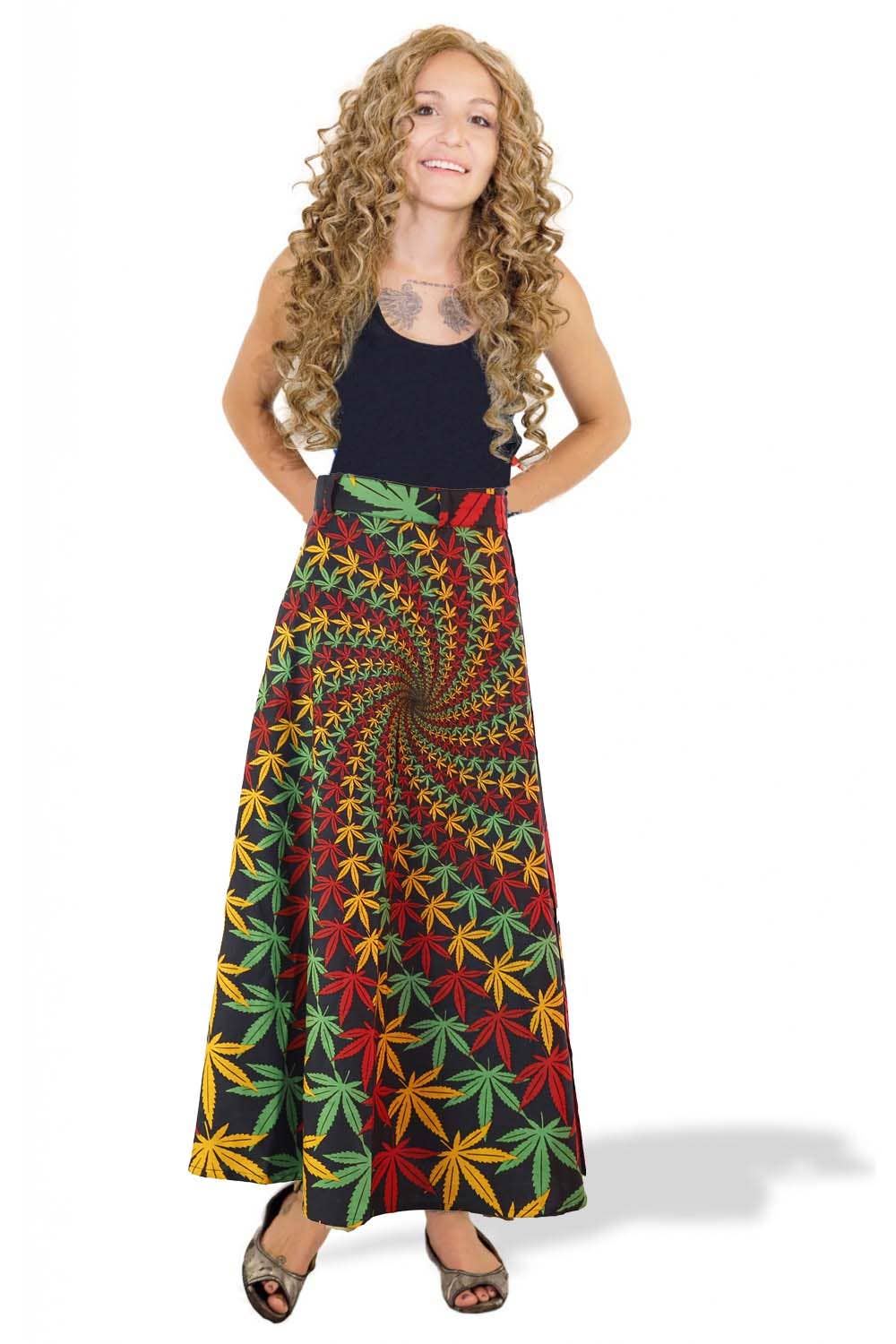 Sunshine Joy – wholesale Skirt – Women’s – Wrap Skirt With Zip Pocket Rasta Leaf1