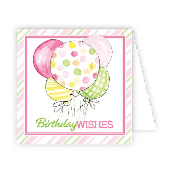 Birthday Wishes Pink and Green Balloons Enclosure Card for wholesale by RosanneBeck Collections