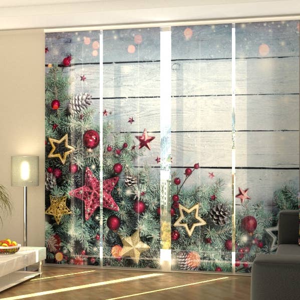 Set of 4 Christmas Decoration Panel Curtains and Stars for wholesale by IlyDecor