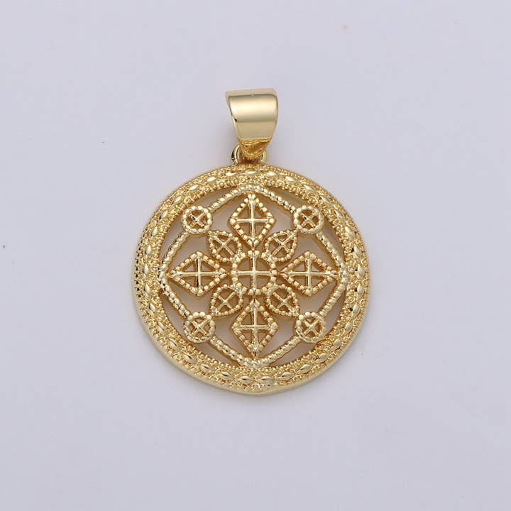 24k Gold Filled Victorian Pendant Charm,Mandala Pendant Charm, Cross Pendant, Zen Compass Filigree for DIY Jewelry J-016 for wholesale by Aim Eternal
