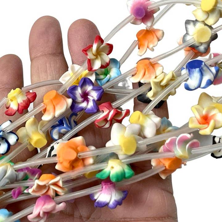TRIVENI USA INC - Wholesale Beads - Colorful Plumeria Flower polymer clay beads Strand 15" Long2