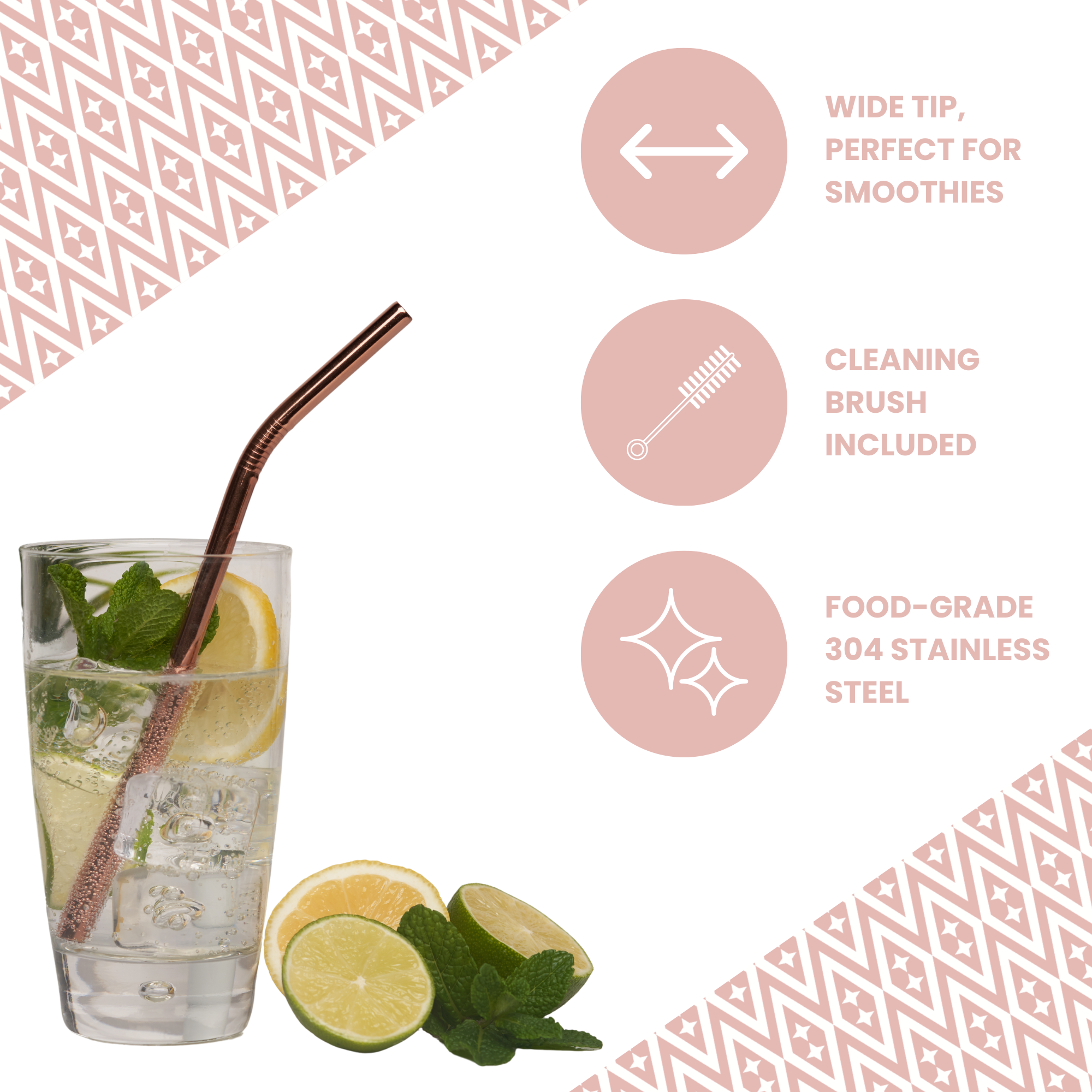 UBERSTAR - Vente Paille - Pailles métalliques réutilisables en acier inoxydable - or rose4