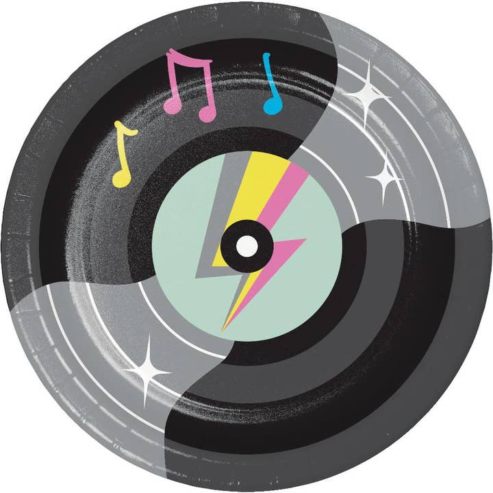 Birthday Beats Disco Party Paper Dessert Plate, 8/Pkg for wholesale by Bulk Party Decor