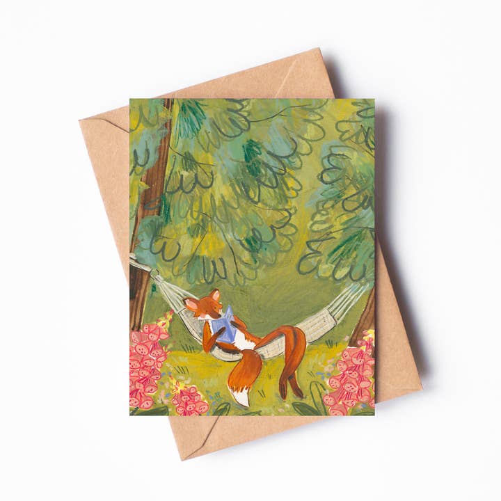 Summer Reading Single Blank Greeting Card for wholesale by Randi Lynn Reed Illustration