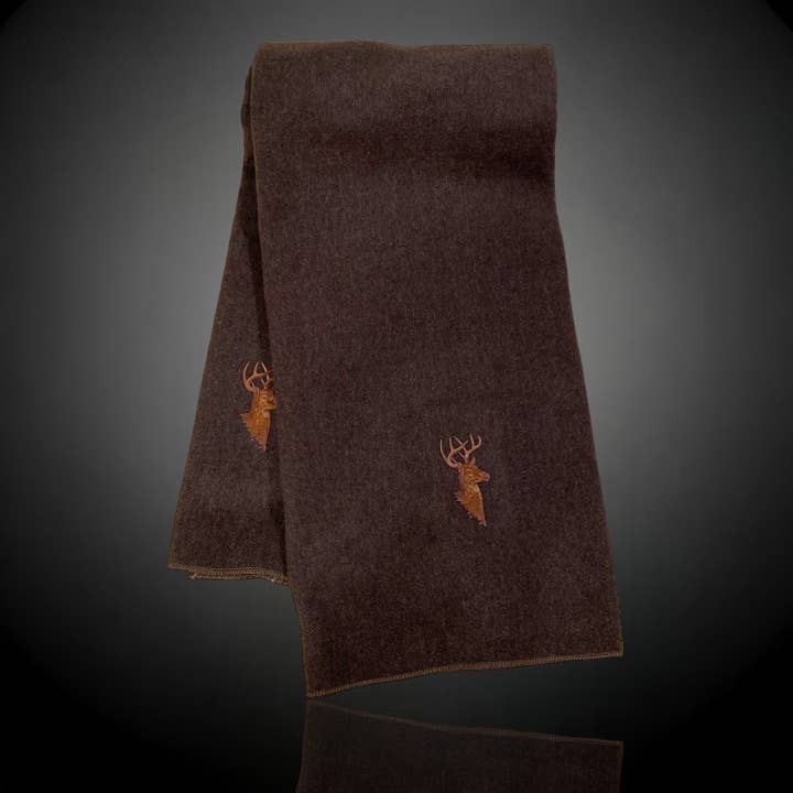 Bed Throw Wool Truffle Large with deer embroidery for wholesale by Altalena of Switzerland SA
