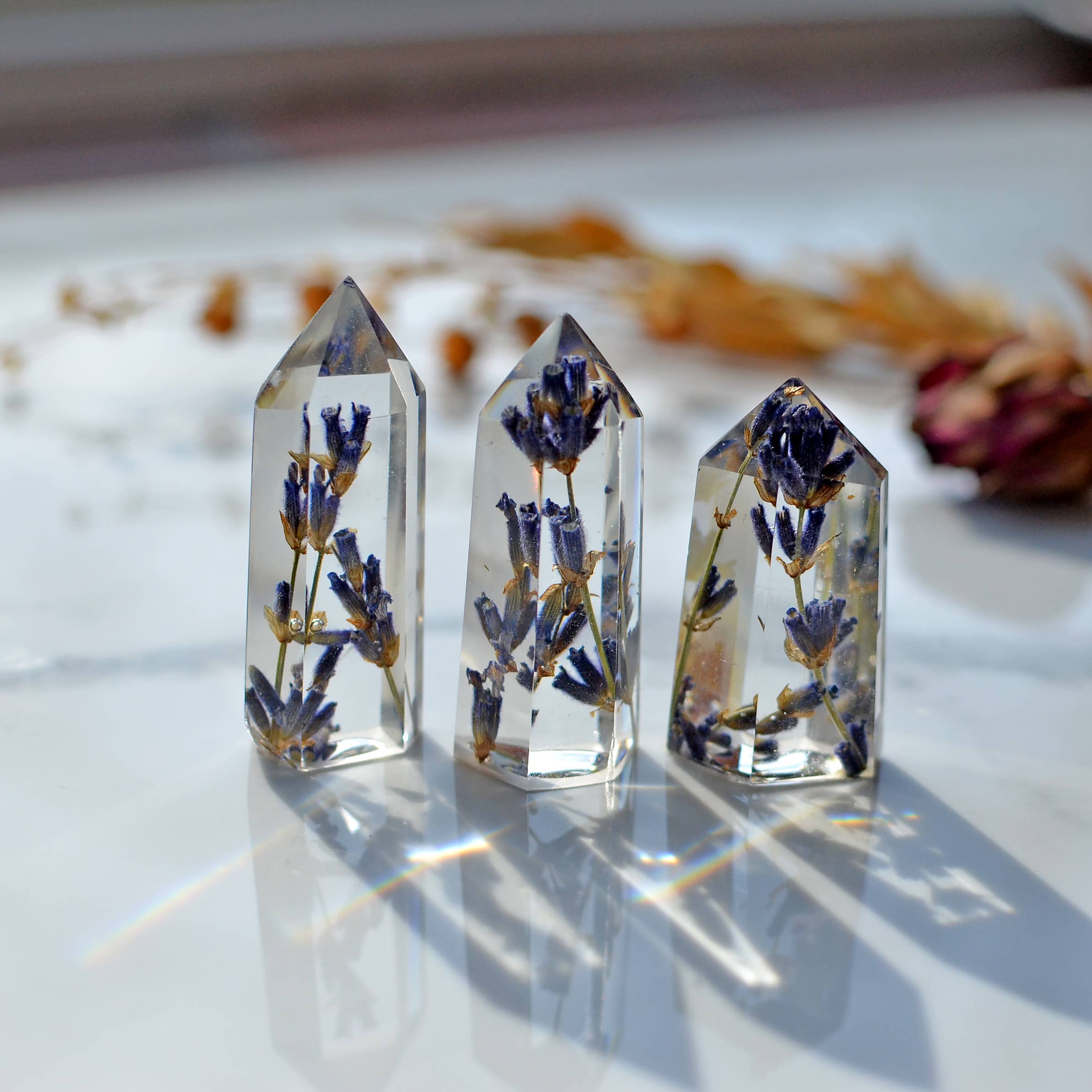 Eight Acorns Floral Preservation - Wholesale Decorative Tabletop Object - Mini floral crystal tower obelisk - desk décor1