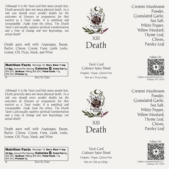 Dahlia's Enchanted Kitchen - Wholesale Dried spice mix - Death - Tarot Card Culinary Spice Blend6