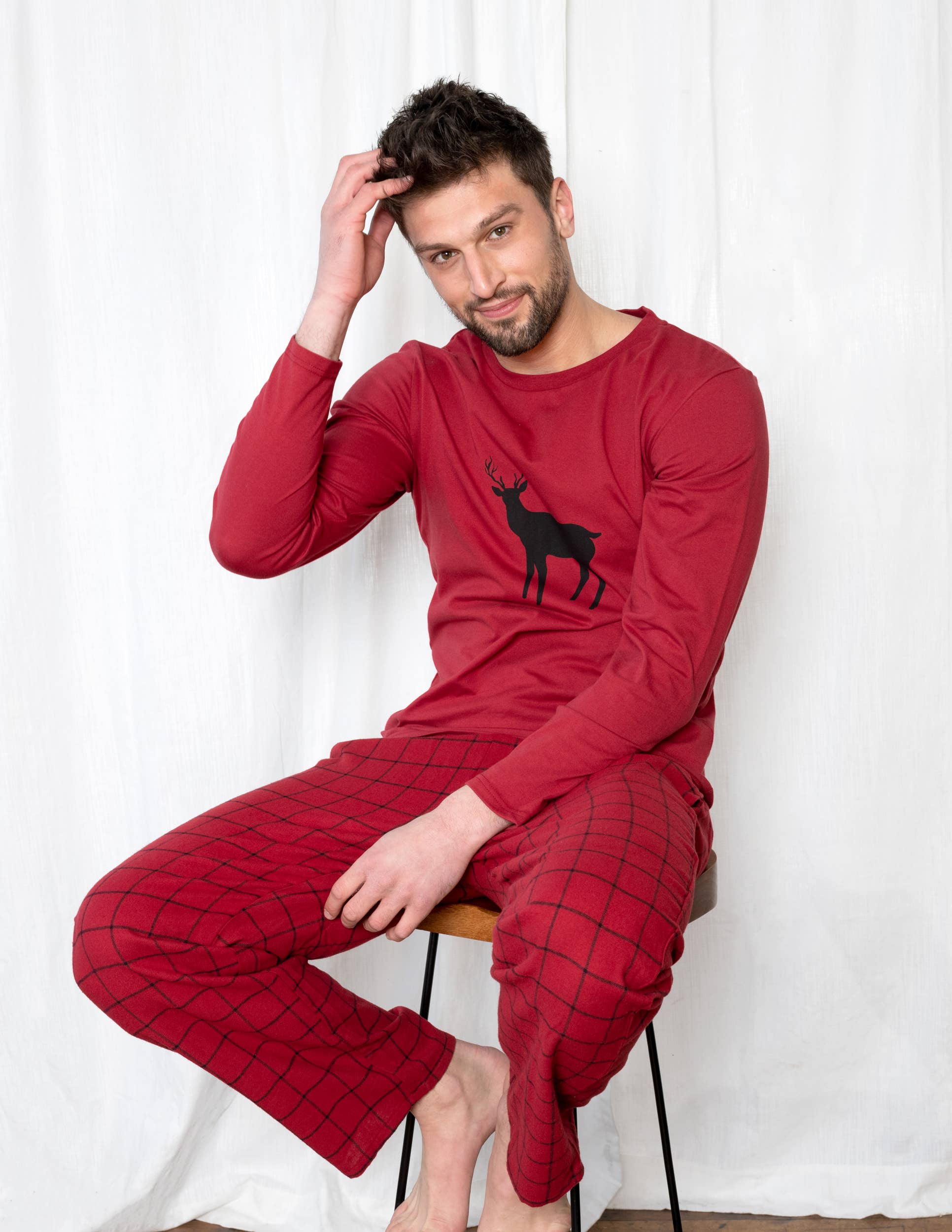Leveret Pajamas - Wholesale Sleepwear Set - Men's - Mens Cotton Top & Flannel Pants Pajama Set9