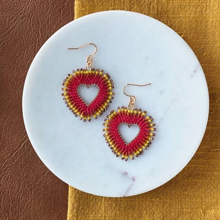 Sacred Heart Handwoven Beaded Earrings for wholesale by Blue Raven Handcrafted